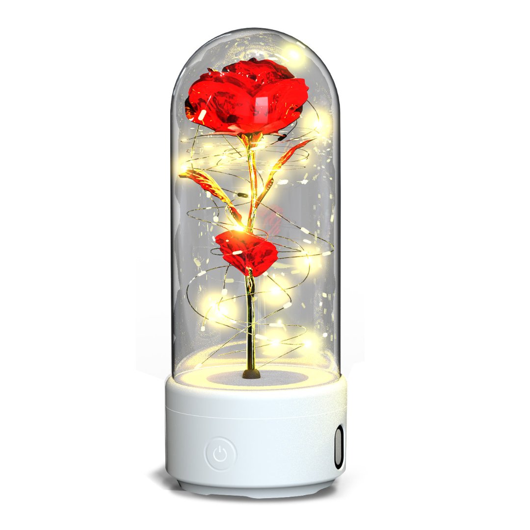 2-in-1 Rose LED Light & Bluetooth Speaker in Glass Cover – Ideal Christmas Gift