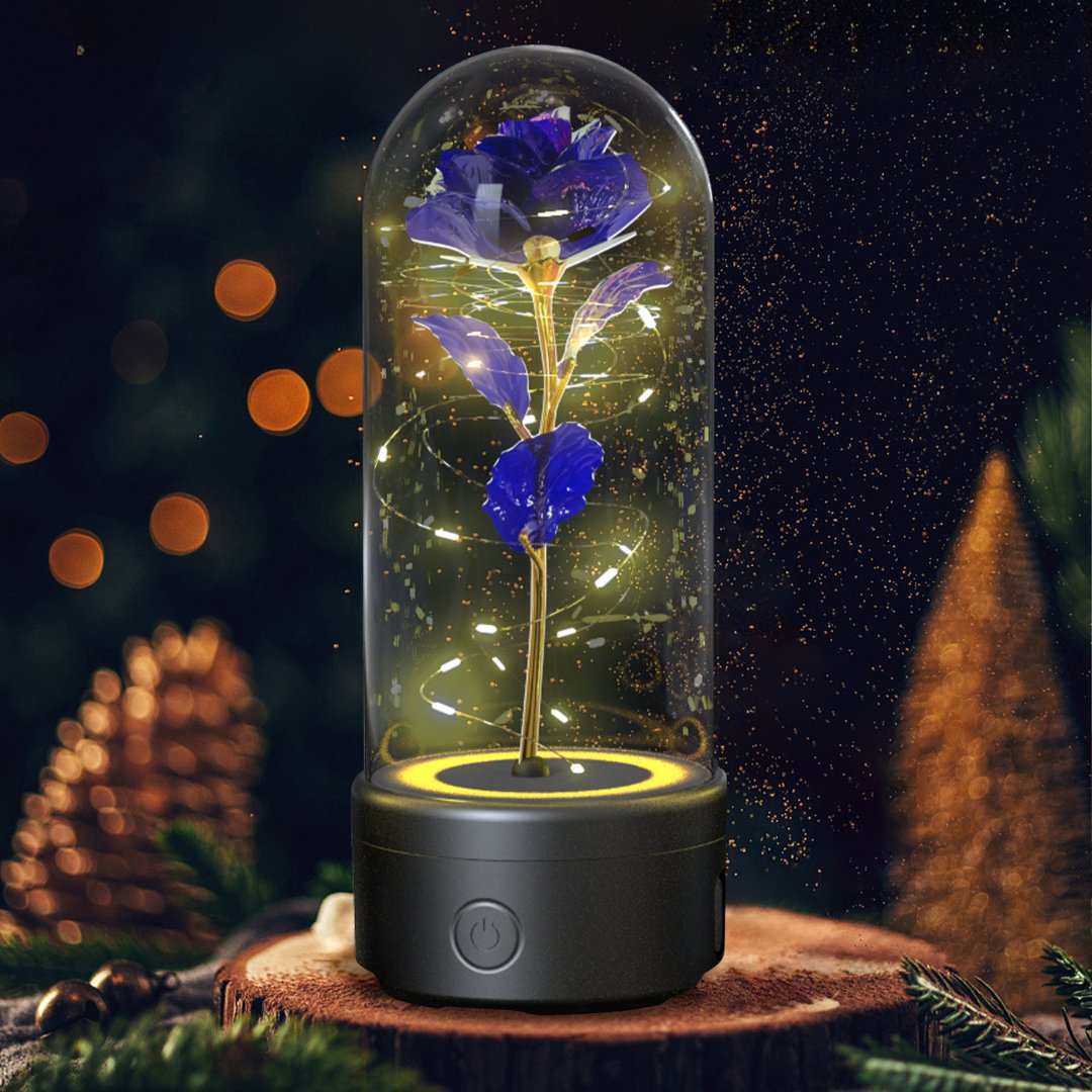 2-in-1 Rose LED Light & Bluetooth Speaker in Glass Cover – Ideal Christmas Gift