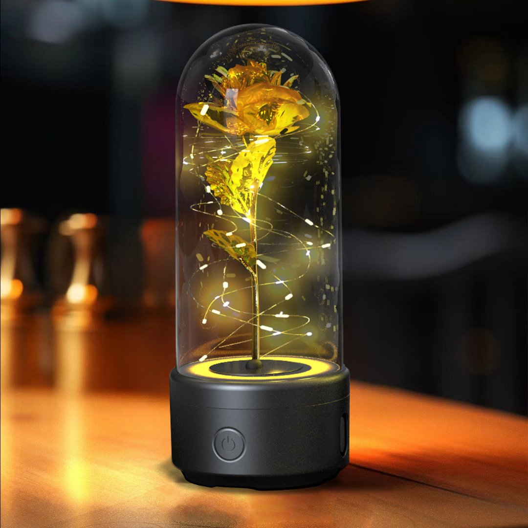 2-in-1 Rose LED Light & Bluetooth Speaker in Glass Cover – Ideal Christmas Gift