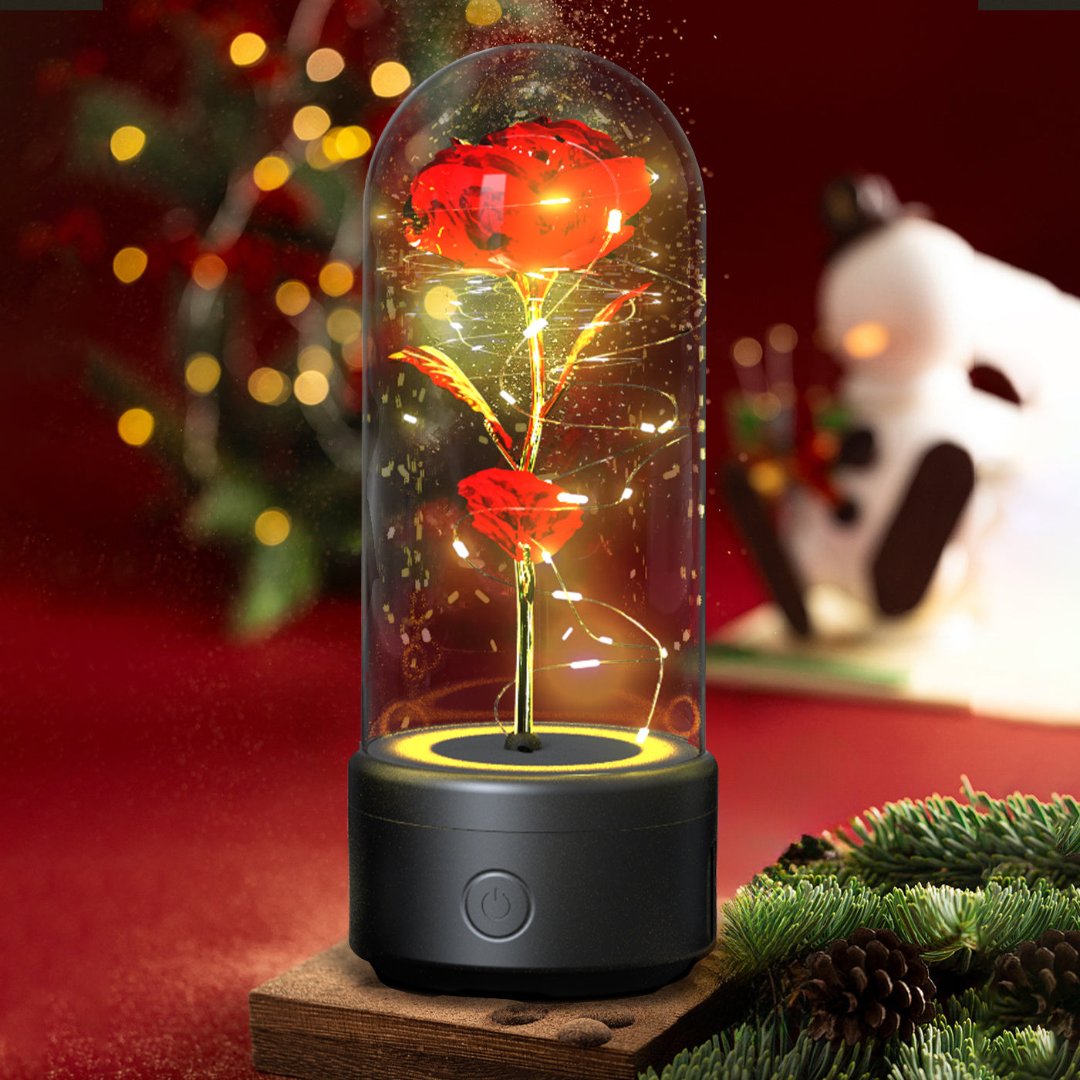 2-in-1 Rose LED Light & Bluetooth Speaker in Glass Cover – Ideal Christmas Gift