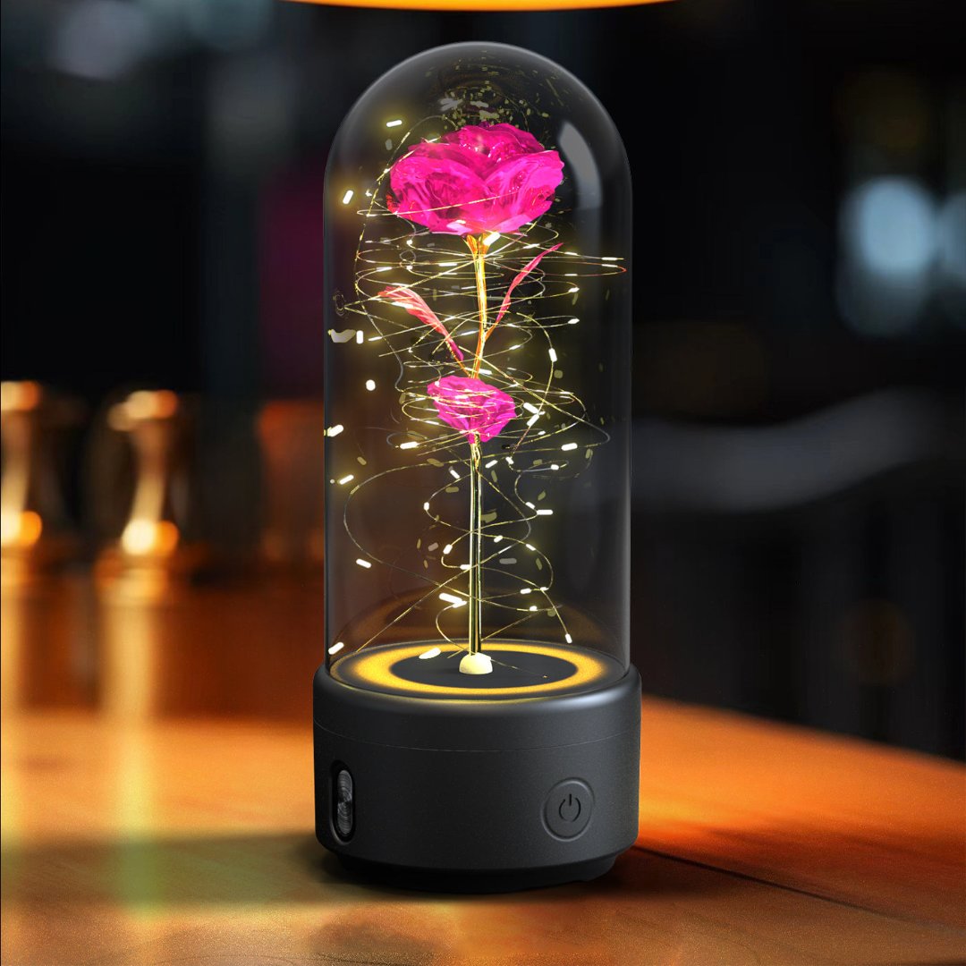 2-in-1 Rose LED Light & Bluetooth Speaker in Glass Cover – Ideal Christmas Gift