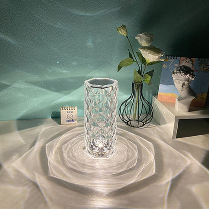 Nordic Crystal USB Table Lamp with Touch Dimming & Rose Projector