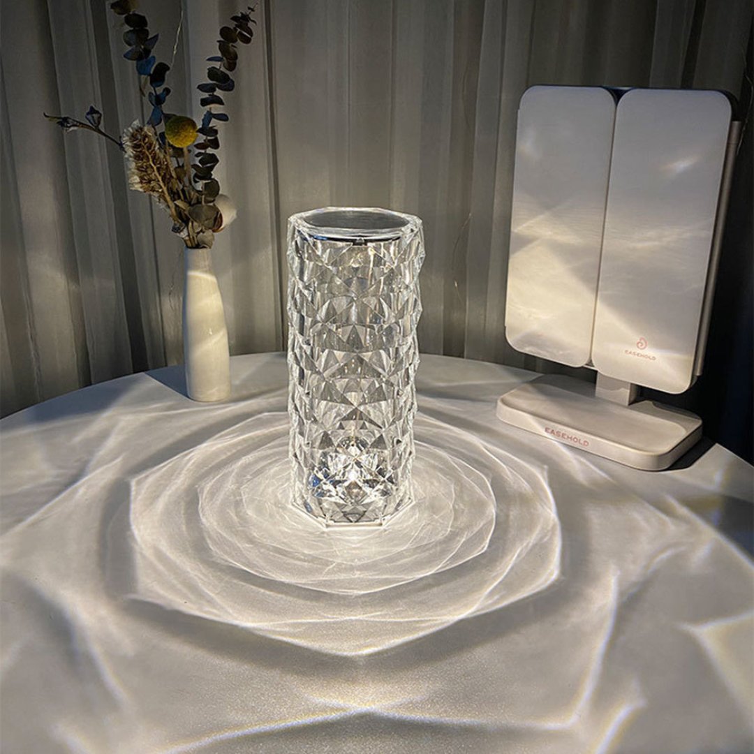 Nordic Crystal USB Table Lamp with Touch Dimming & Rose Projector