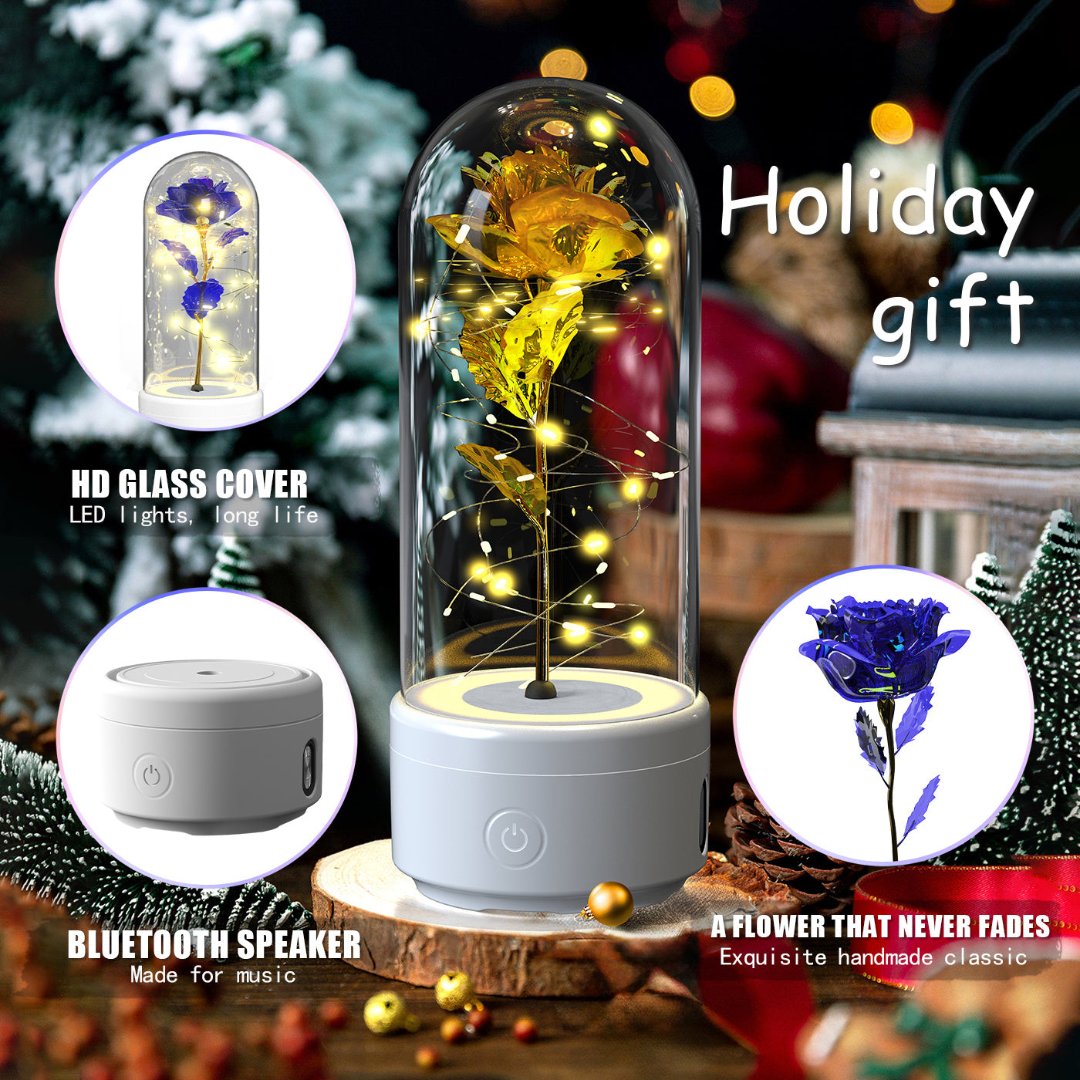 2-in-1 Rose LED Light & Bluetooth Speaker in Glass Cover – Ideal Christmas Gift