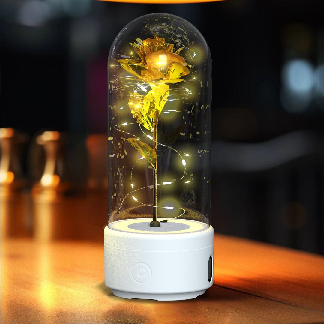 2-in-1 Rose LED Light & Bluetooth Speaker in Glass Cover – Ideal Christmas Gift